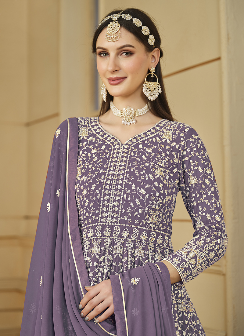 Onion Premium Festive Wear Readymade Gown With Dupatta In Embroidery Work
